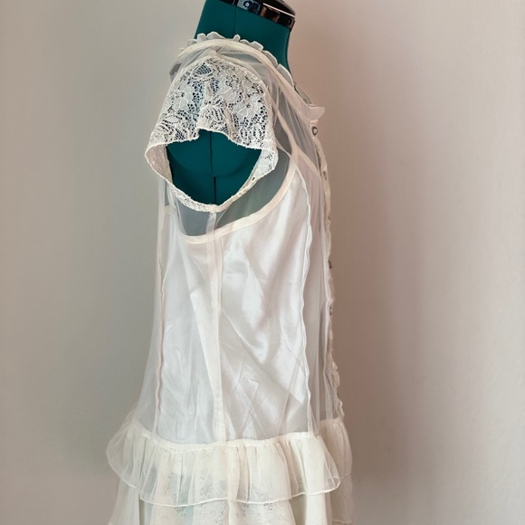 White Babydoll  Rhinestone button-up silk blouse L - Picture 8 of 10